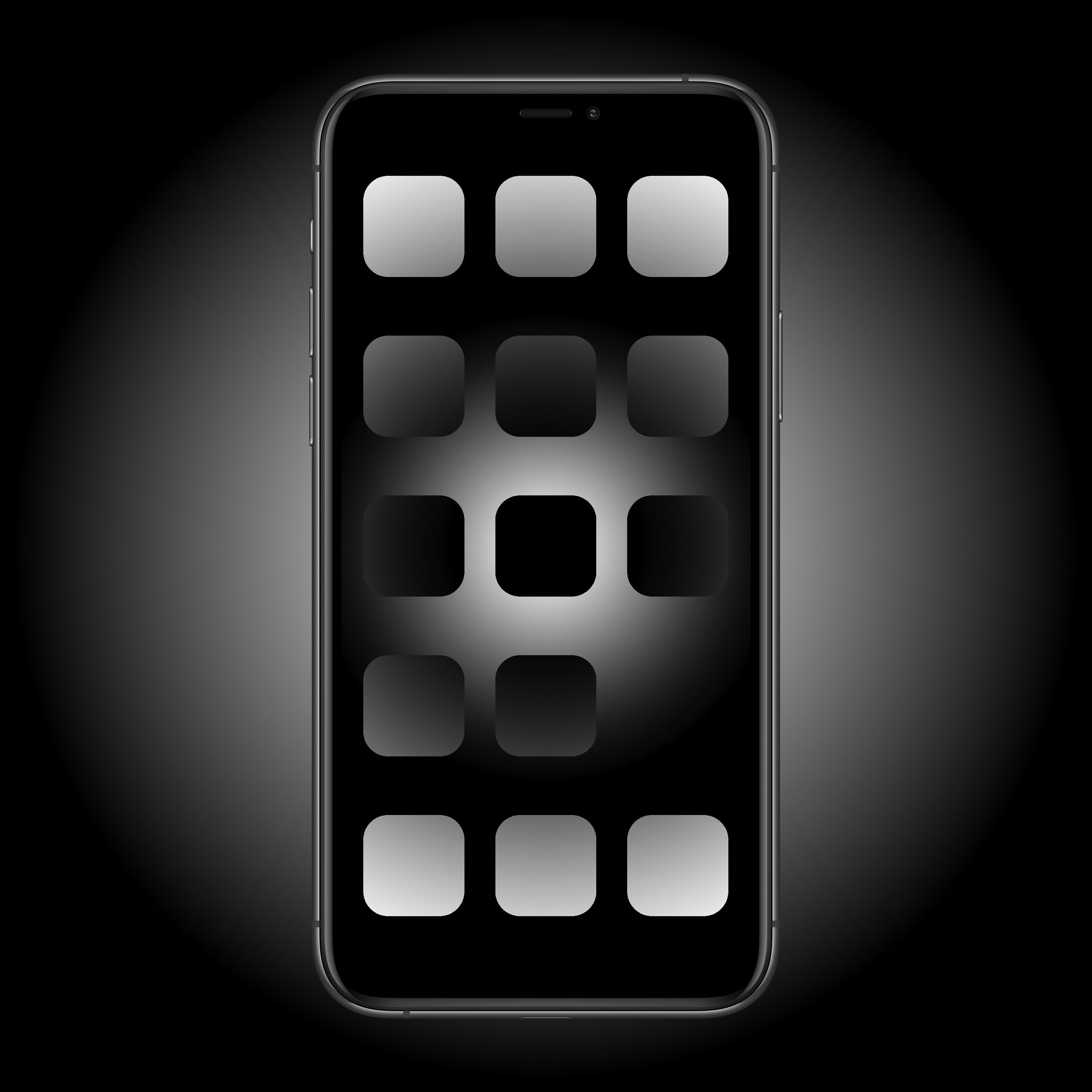 smartphone with blank app icons and radial greyscale background